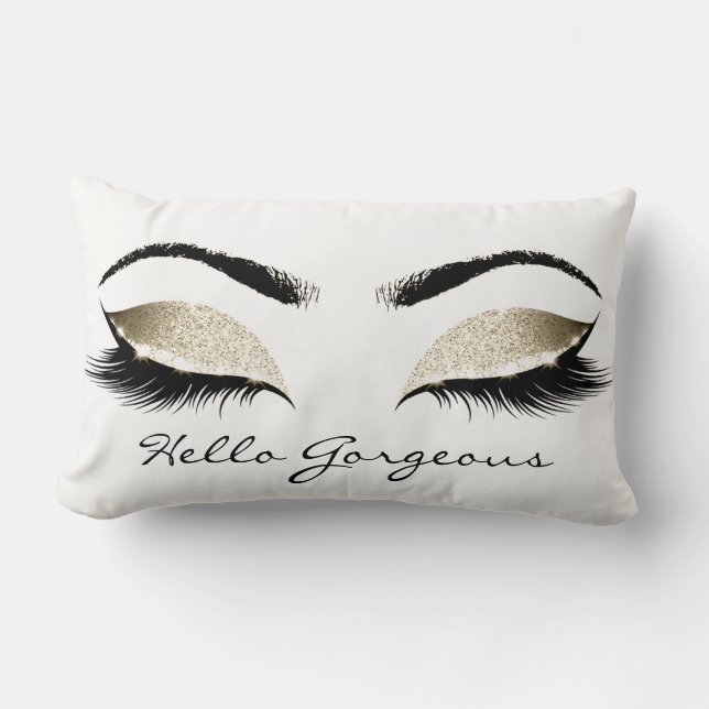 Coussin Rectangle Lash de maquillage des yeux blancs Bonjour belle C (Recto)