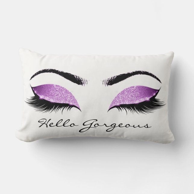 Coussin Rectangle Lashes de maquillage blanc rose vif Hello Gorgey (Recto)