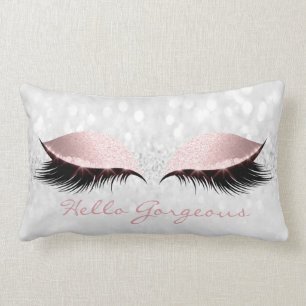 Coussin Rectangle Lashes de maquillage gris rose Bonjour Gorgey