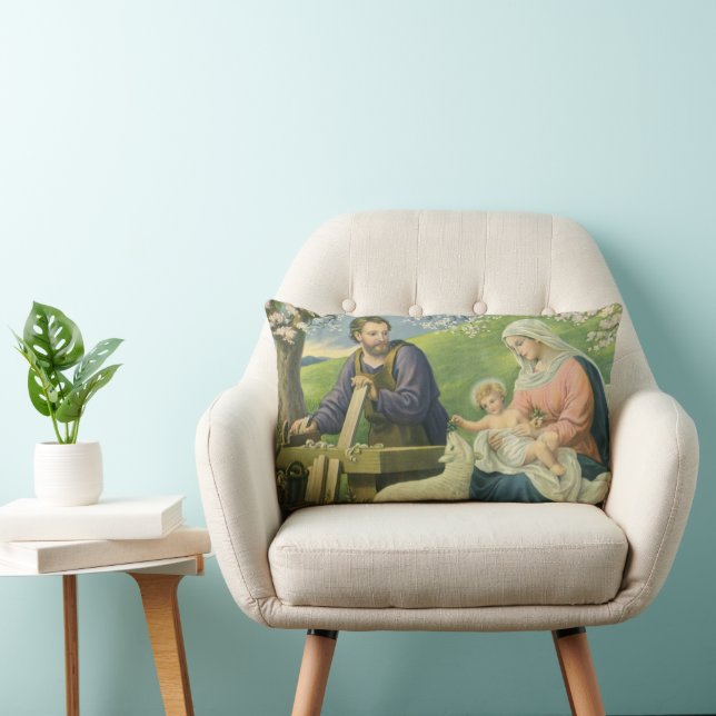 Coussin Rectangle L'atelier de Joseph avec Marie et l'enfant Jésus (Chaise)