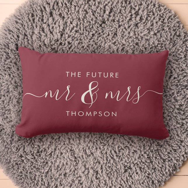 Coussin Rectangle L'avenir M. et Mme Elegant Script Bourgogne Rouge (Créateur téléchargé)