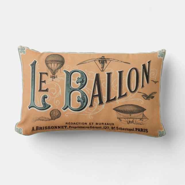 Coussin Rectangle Le Ballon - journal aéronautique français 1883 (Recto)