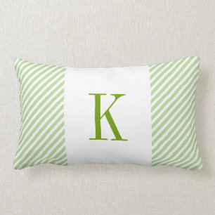 Coussin Rectangle Le blanc vert clair barre le monogramme vert