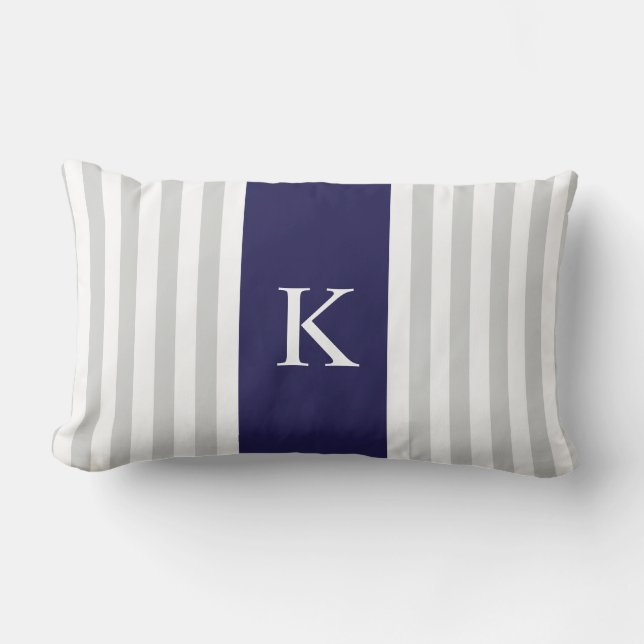 Coussin Rectangle Le bleu marine gris barre le monogramme (Recto)