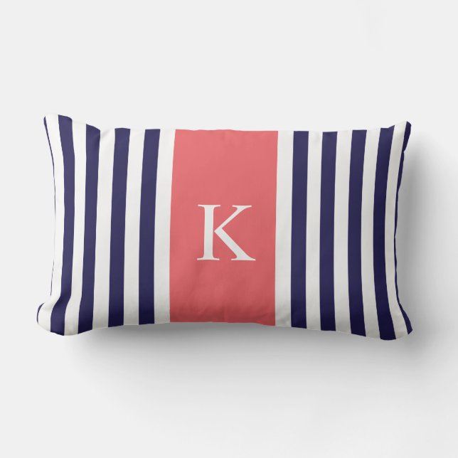 Coussin Rectangle Le corail de bleu marine barre le monogramme (Recto)