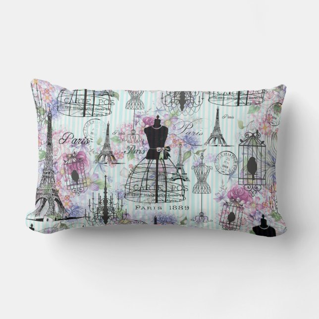 Coussin Rectangle Le cru barre le rose de collage de Tour Eiffel (Recto)