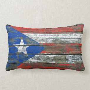 Coussin Rectangle Le drapeau portoricain sur le bois rugueux