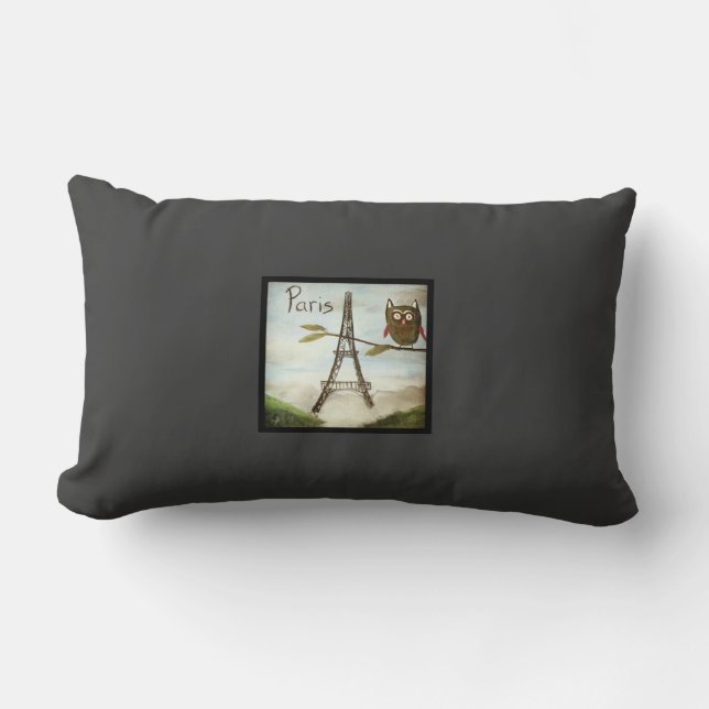 Coussin Rectangle Le hibou visite Paris, partie Deux- l'appui (Recto)
