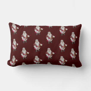 Coussin Rectangle Le Père Noël Jouant de la guitare électrique