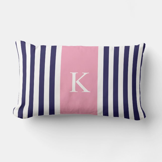 Coussin Rectangle Le rose de bleu marine barre le monogramme (Recto)
