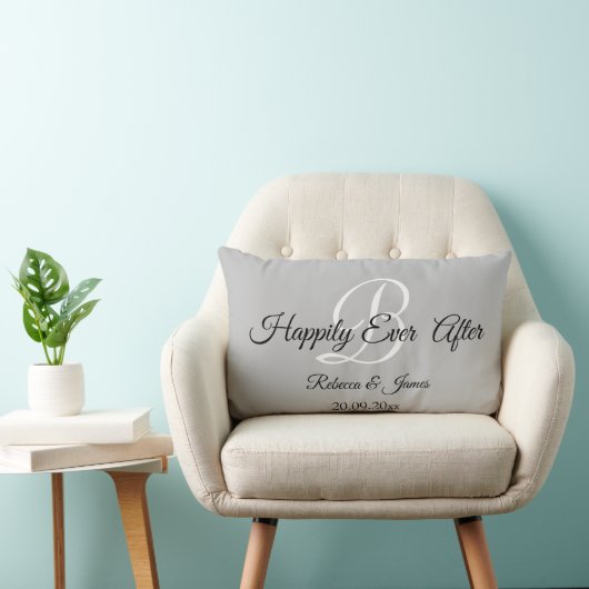 Coussin Rectangle L'Élégant Gray Monogramme Heureusement (Chaise)
