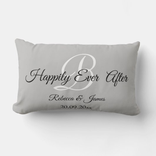 Coussin Rectangle L'Élégant Gray Monogramme Heureusement (Recto)