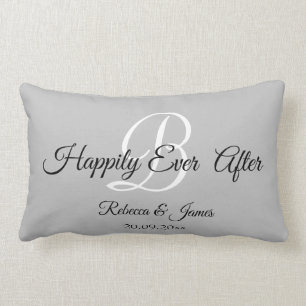Coussin Rectangle L'Élégant Gray Monogramme Heureusement