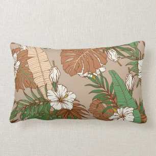 Coussin Rectangle Léopard fourrure tropicale feuille fleurs d'hibis