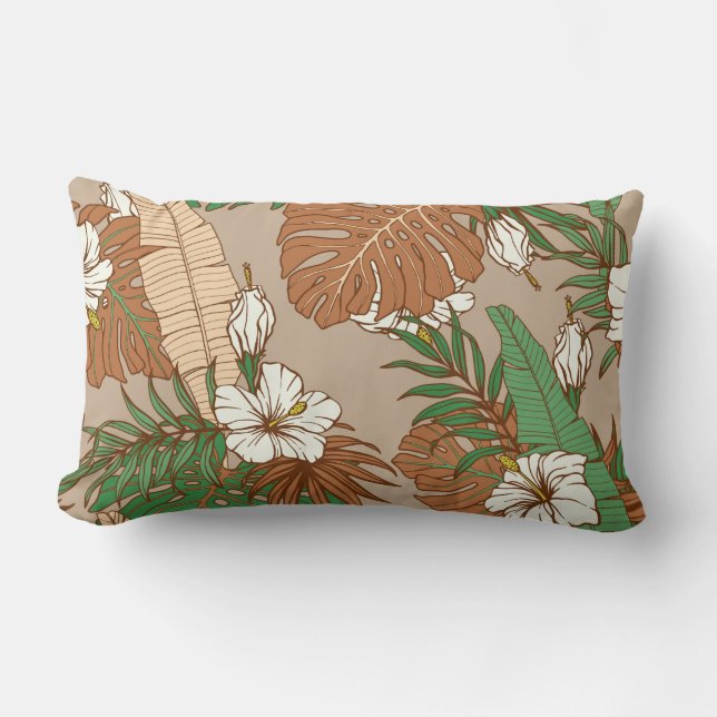Coussin Rectangle Léopard fourrure tropicale feuille fleurs d'hibisc (Recto)