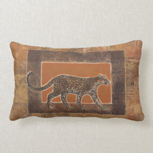 Coussin Rectangle Leopard sur Orange et Arrière - plan Brown
