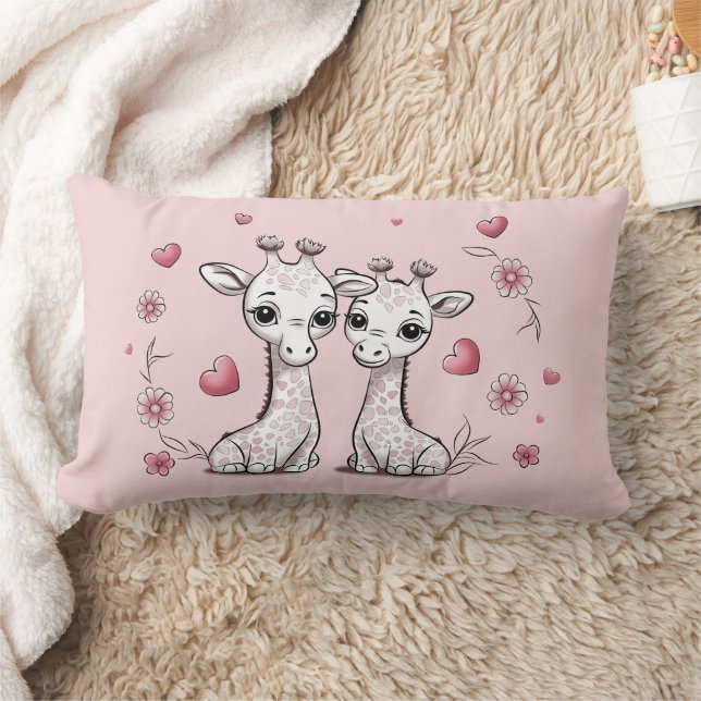 Coussin Rectangle Les amateurs de Giraffe de Cartoon mignonne Coeurs (Couverture)