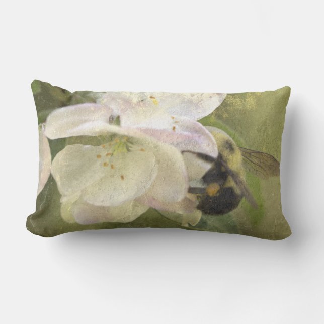 Coussin Rectangle Les fleurs de pomme et la bourdons (Recto)