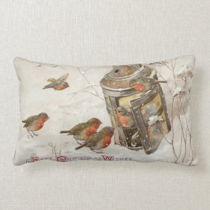 Coussin Rectangle Les oiseaux trouvent l'abri dans Noël de cru de