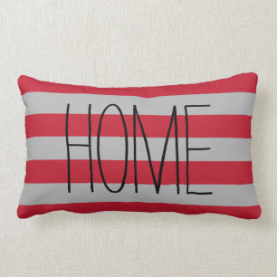 Coussin Rectangle Les rayures gris-clair rouges rustiques modernes