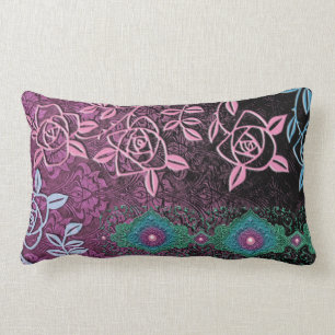 Coussin Rectangle LES ROSES DE ZOLLIE : JOLIE PRUNE et TEAL