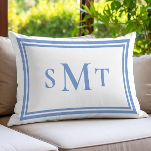 Coussin Rectangle LETTRE BLEUE ET BLANCHE TROIS LETTRE MONogramme