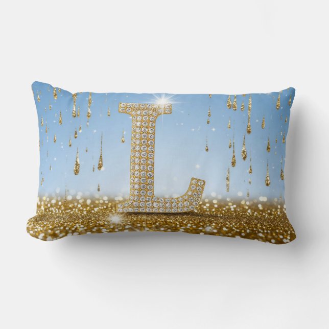 Coussin Rectangle Lettre L sur fond pailleté or avec éclat (Recto)