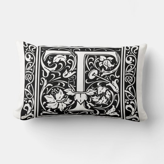 Coussin Rectangle Lettre T Monogramme Art Nouveau Médiéval (Recto)