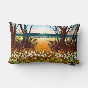 Coussin Rectangle Lever de soleil en forêt et fleurs sauvages