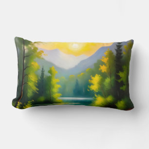 Coussin Rectangle Lever de soleil sur des montagnes enneigées et un