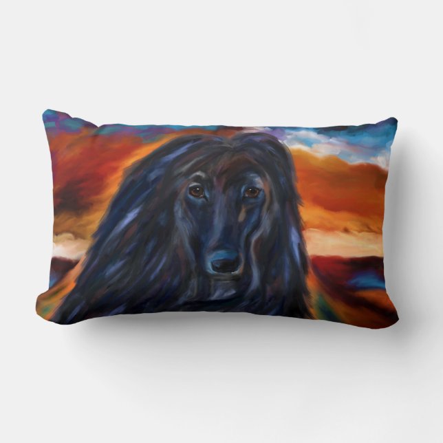 Coussin Rectangle Lévrier Afghan noir (Recto)
