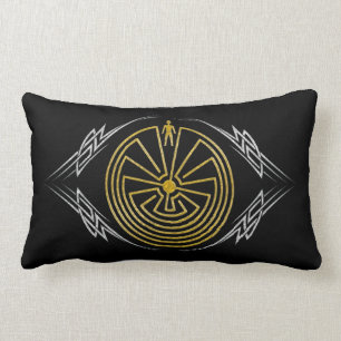 Coussin Rectangle L'homme dans le labyrinthe - argent tribal d'or