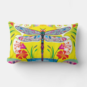 Coussin Rectangle Libellule radieuse et fleurs sauvages