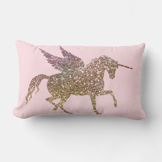 Coussin Rectangle Licorne Pégase Cheval Pailleté Strass Doré Tendanc (Recto)