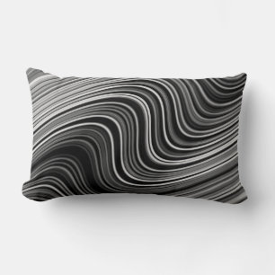 Coussin Rectangle Lignes courbes modernes en gris argenté noir blanc