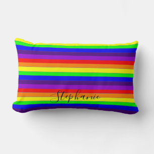 Coussin Rectangle Lignes de bandes de couleur arc-en-ciel Cool Monog