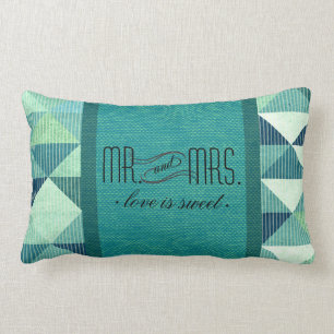 Coussin Rectangle Lignes modernes M. et Mme géométriques sarcelle