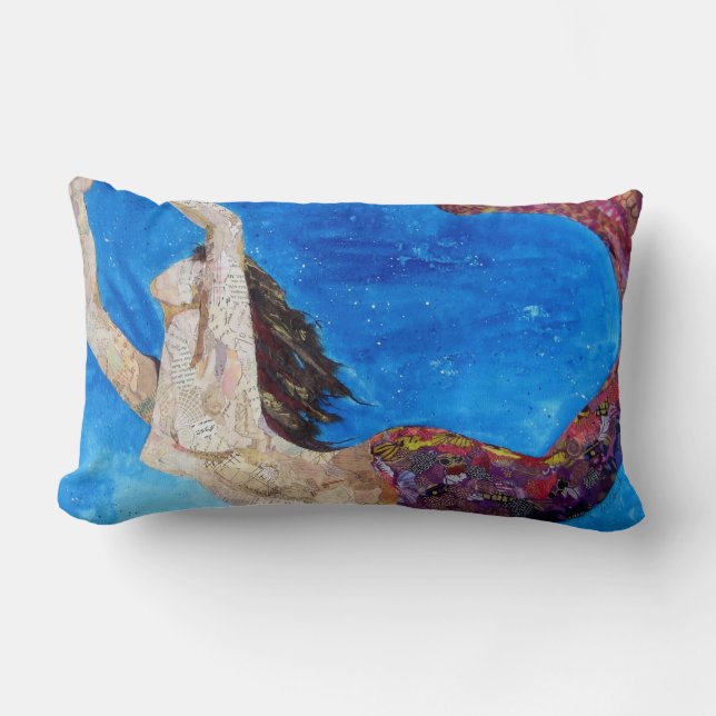 Coussin Rectangle Lilith - art de collage de sirène (Recto)