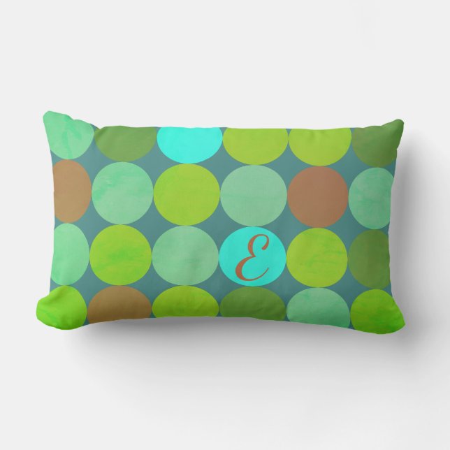 Coussin Rectangle Lime Vert Turquoise Turquoise & Rust Cercles Monog (Recto)