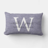 Coussin Rectangle Lin bleu blanc Monogramme Mariage Keepsaké (Recto)