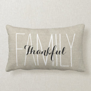 Coussin Rectangle Linen Look Thankful Famille Personnalisée Keepsaké
