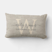 Coussin Rectangle Linge beige Gris ivoire Monogramme Mariage Keepsak (Verso)