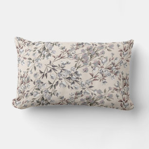 Coussin Rectangle Linge de lit beige et motifs floraux gris élégants