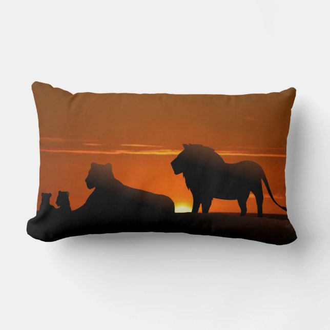 Coussin Rectangle Lion et tissu africains de Kuba (Recto)