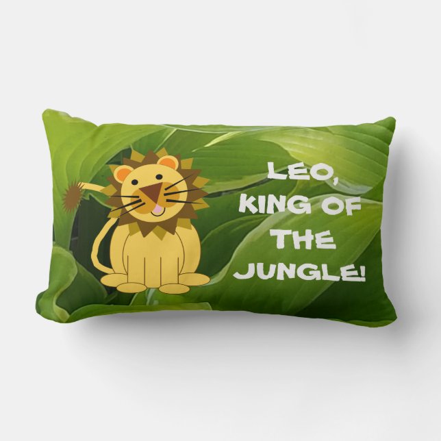 Coussin Rectangle Lion Tan et Auberges Vertes Roi de la Jungle (Recto)