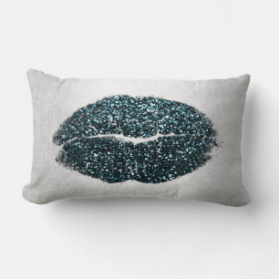 Coussin Rectangle Lipes Parties scintillant gris Turquoise maquillag