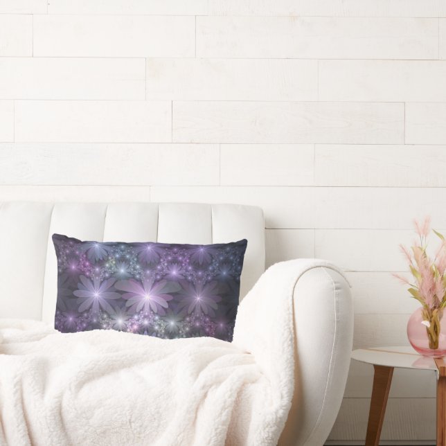 Coussin Rectangle Lit de fleurs tendance brillant art fractal abstra (Canapé)