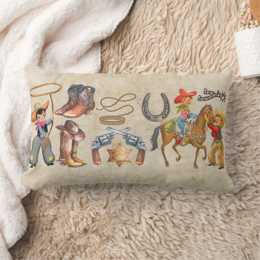 Coussin Rectangle Little Buckaroo Cowboy Ajouter le nom du garçon 2 (Couverture)