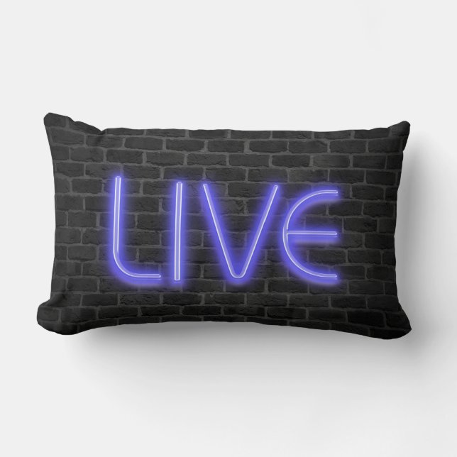 Coussin Rectangle LIVE texte en néon sur brique (Recto)