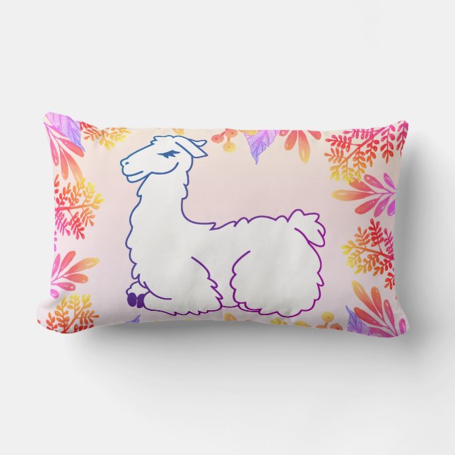 Coussin Rectangle Llama et feuillage colorés | Nom personnalisé (Recto)